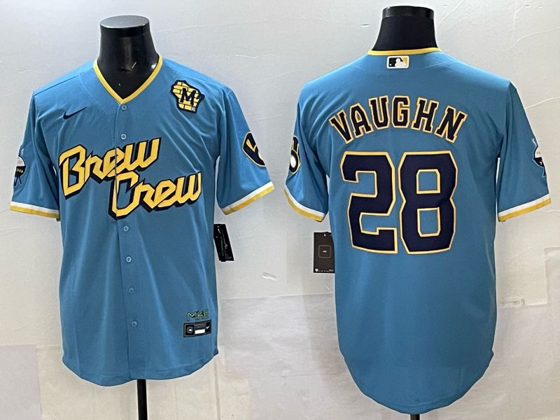 Men 2025 Milwaukee Brewers #28 Vaughn Light blue City Edition Nike MLB Jersey 03->milwaukee brewers->MLB Jersey
